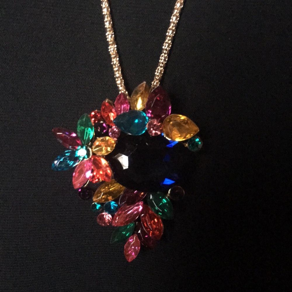 Multi-Color Crystal Flower Necklace - Picture 6 of 14